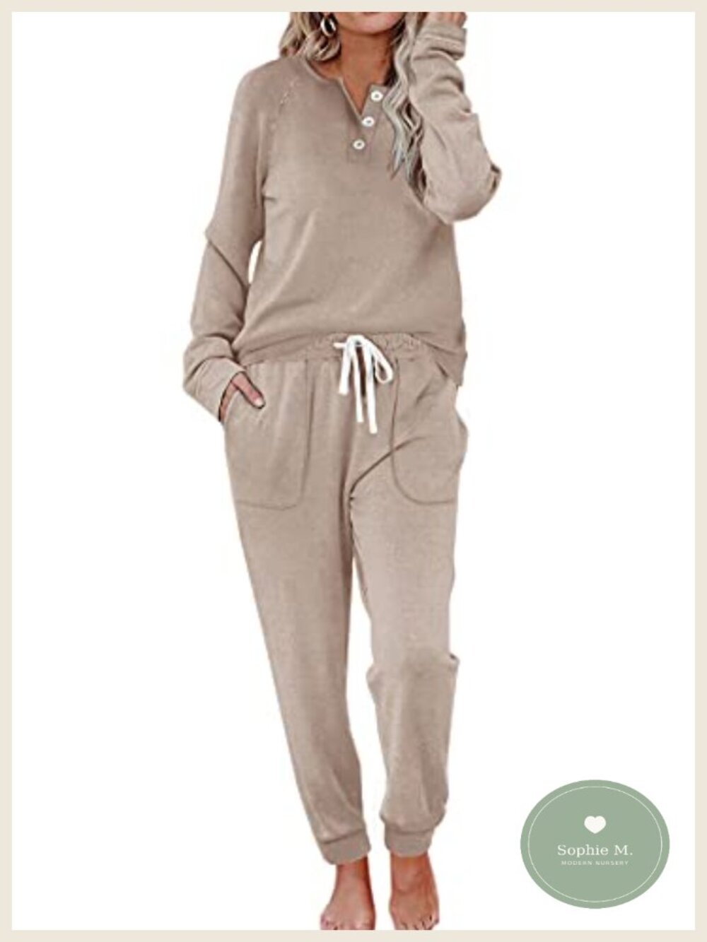 Two Piece Lounge Set Button Down Sweatshirt Drawstring Sweatpants Pockets